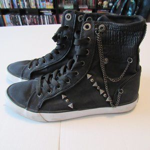 Black super hi-top sneakers with studs and chains